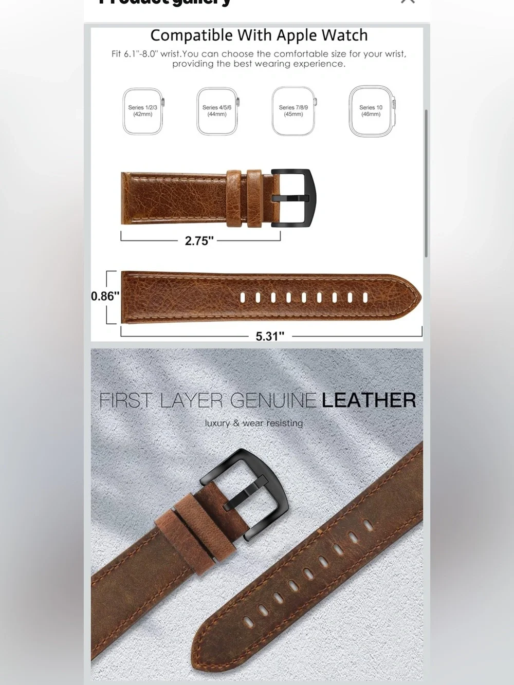 Smartwatch Band Genuine Leather Men’s - BROWN